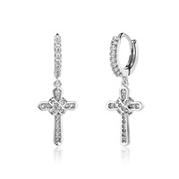 Boucles d'oreilles créoles tendance en laiton avec pendentif croix micro-pavé, bijoux pendantes en zircon micro-pavé doré, argenté et or rose