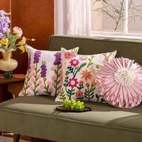 Coussin de dossier de canapé de salon en tissu avec fermeture éclair, motif brodé personnalisable style américain, plantes et fleurs
