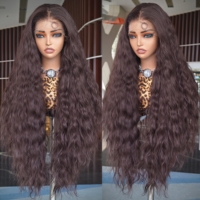 Wig sintetis warna cokelat, model loose deep 13*6 HD Lace, sudah di-pre-pluck, siap pakai, gelombang air, untuk wanita kulit hitam.