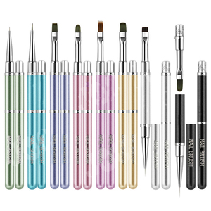 Ensemble de pinceaux à double tête pour détails d'ongles avec logo personnalisé, poils en nylon durables, tube en laiton, outil de manucure pour la peinture acrylique des ongles, pour salon - Product Image 5