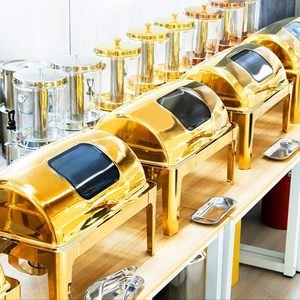 Calentador de Comida Tipo Buffet <span class=keywords><strong>RRR</strong></span> 9L Comercial Personalizable, de Acero Inoxidable Dorado, con Tapa Enrollable, Funciona con Alcohol 201, Manual - Product Image 6
