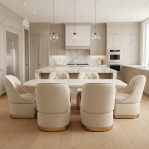 Luxurious Marble <b>Dining</b> <b>Table</b> with Velvet Chairs Modern Wood Base 6/8 <b>Seaters</b> for Hotel Apartment Use - Product Image 4