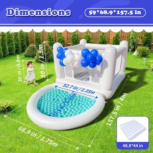 PVC <b>Inflatable</b> Jump House 157.5*68.9*59 Inch White Color for Kids Playing Indoor Outdoor Waterproof Outdoor Toddler Toys - Product Image 3
