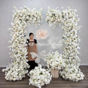 Conjunto de decoración de flores artificiales rosa y blanco más vendido, lazo Artificial de papel rosa, decoración de fondo de boda Premium - Product Image 1