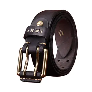 New Unisex Men's Womens Solid 2 Double Row Holes Plain Leather Belt