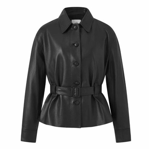 0003 2026 Early Autumn New Fashion Stylish Cropped Leather Coat Women's Short Waist Slimming Genuine Leather Jacket for Ladies