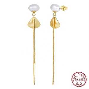 เครื่องประดับสั่งทำ ชุบทอง 18K เงินแท้ 925 ประดับมุกน้ำจืดแท้ ต่างหูแบบห้อยสำหรับผู้หญิงและเด็กผู้หญิง - Product Image 6