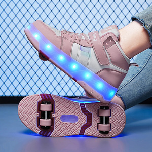 Children's Roller Shoes With Flashing Lights Rechargeable Double Row Wheels Size 28-41 Kids Sport Shoes - Product Image 4