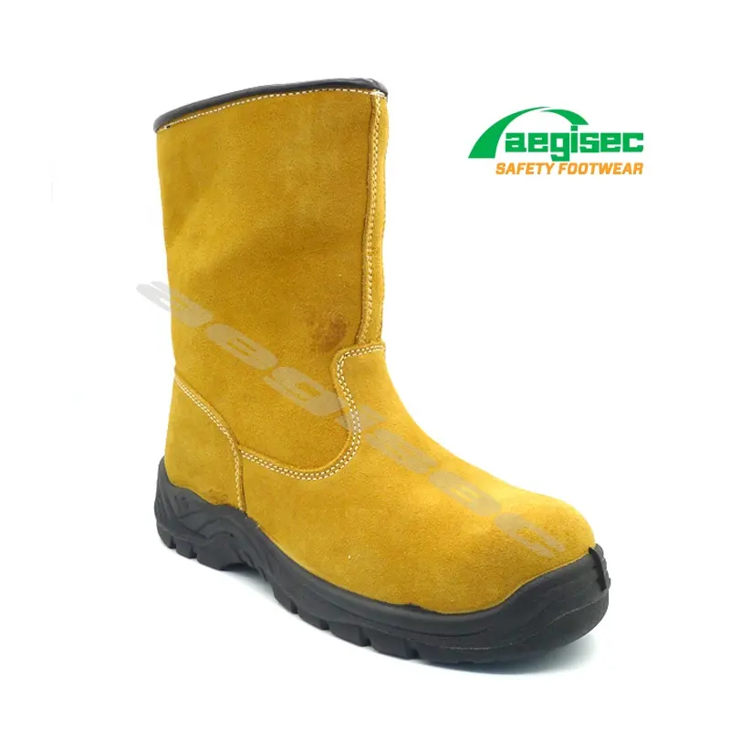 AEGISEC cow suede work safety boot for mining slip resistant PU sole steel toe safety shoes metallic plate high ankle work boot