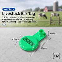 RFID Hewan 2.4GHz Tag Telinga Ternak IoT 150m CR2032 25M TX IP67 Pelacakan 3 Tahun untuk Kambing Sapi Domba Peternakan