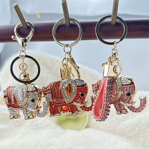 Porte-clés élégant en alliage d'éléphant, bijou ethnique coloré avec diamant, cadeau pour clé de voiture, sac, pendentif, accessoires de mode - Product Image 3