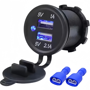 Cargador de Encendedor de Cigarrillos con Doble USB 5V/2.1A y 1A, Enchufe Universal Marino con 2 Puertos USB-A y Salida de Corriente de 12V para Barco, Camión, Auto, Autobús, UTV - Product Image 1