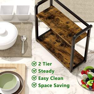 Wholesale Double Tier Standing Type Wood & Metal Desktop Shelving Home Use <b>Kitchen</b> <b>Storage</b> Oil Salt Sauce Vinegar Seasoning Rack - Product Image 5