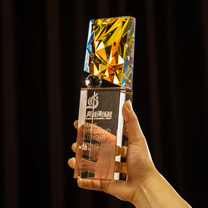 Crystal <b>Trophy</b> Laser <b>Engraved</b> Transparent Blue Black Base Durable Award For Conference Business Gifts - Product Image 3