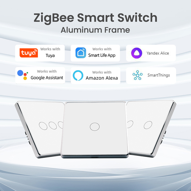 Smartdust Tuya Zigbee Smart Switch Silver Aluminum Frame EU Neutral Wire Required Light Touch Compatible Alexa Google Home 10A