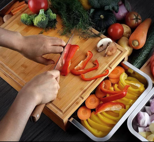 เขียงไม้ไผ่ขายส่งพร้อมถาดสแตนเลส เขียงไม้ขนาดใหญ่พร้อมลิ้นชักสำหรับเตรียมอาหารในครัว - Product Image 2