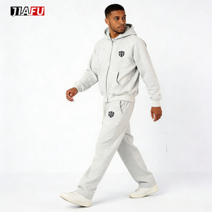 Wholesale <strong>Men</strong> Tracksuit Custom Logo Blank Boxy Heavyweight Fleece Zip up <strong>Hoodie</strong> and Sweatpants 2 Sets <strong>for</strong> Man Streetwear - Product Image 3