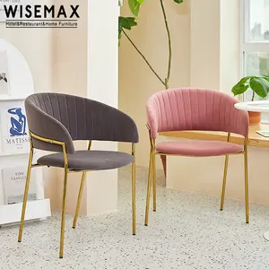 WISEMAX FURNITURE Nordic Light Luxury Dining Chair Metal Frame Fabric Velvet Upholstery Bedroom Dressing Chair with armrest