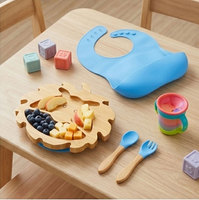 Ensemble bébé GL Manufacturer sans BPA : cuillère, fourchette et assiettes à ventouse en bambou