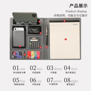 Logo kustom baru Ukuran A4 kulit PU bisnis kantor braket ponsel magnetik <span class=keywords><strong>Folder</strong></span> kalkulator dengan elastis - Product Image 2