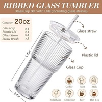 Gobelet en verre sodocalcique 20OZ, design moderne, modèle Trois Éléphants, facile à transporter, anti-fuite, rayures verticales, couvercle en PP pour lait, café, eau