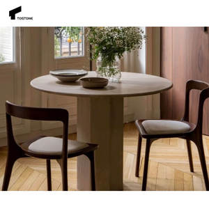 Tostone Best Sales White 4 People Mesa de comedor redonda de travertino natural para el hogar Apartamento Villa Comedor Hotel - Product Image 5