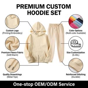 Conjunto Deportivo Unisex, Sudadera con Capucha y Pantalones Deportivos, Estilo Holgado, con Logotipo Personalizado, para Entrenamiento, Jogging, Bordado - Product Image 3