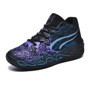 Chaussures de basketball tendance pour hommes, confortables, résistantes aux chocs, à lacets, col montant, semelle intermédiaire en caoutchouc pour l'extérieur, tige en maille respirante - Product Image 2