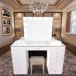 Modern Lighted Makeup Vanity <strong>Dressing</strong> <strong>Table</strong> with Panel Design <strong>Large</strong> <strong>Mirror</strong> <strong>for</strong> Bedroom Furniture - Product Image 2
