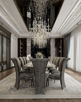 Ensemble table et chaises de salle à manger longues de style rétro français, table ovale en marbre, ensemble de table de salle à manger formelle, table de banquet de luxe sur mesure