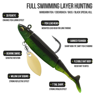 Señuelo de Pesca de 20g, Tipo Minnow Negro, Articulado, con Cola de Paleta, de Plástico Suave, con Cabeza de Jig - Product Image 2