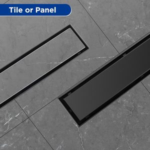 ניקוז ליניארי למקלחת בגודל 12 אינץ' בצבע שחור מט, פאנל 2 ב-1 עם מסנן שיער - Product Image 6