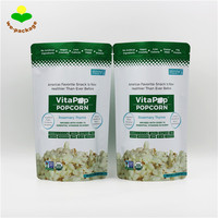 Sachet alimentaire refermable à fond plat, imprimé en héliogravure, avec logo personnalisé, pour emballage de pop-corn et de snacks