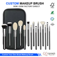 15-teiliges Professionelles Make-up Pinsel Set mit Halter, Woll- und Synthetikfasern, Kosmetikpinsel mit Aluminiumzwinge und Holzgriff