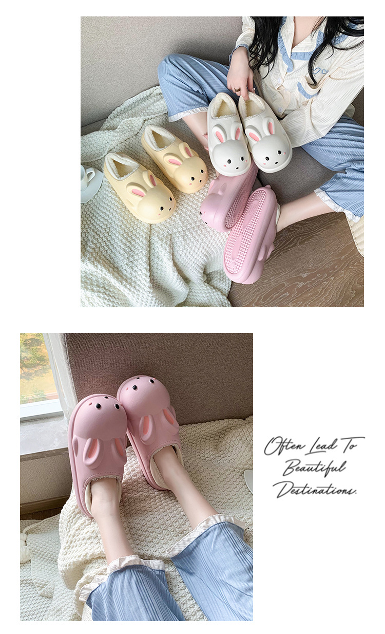 Waterproof Warm Plush Winter Shoes Women Fur Slippers Indoor Home Thick Sole Footwear