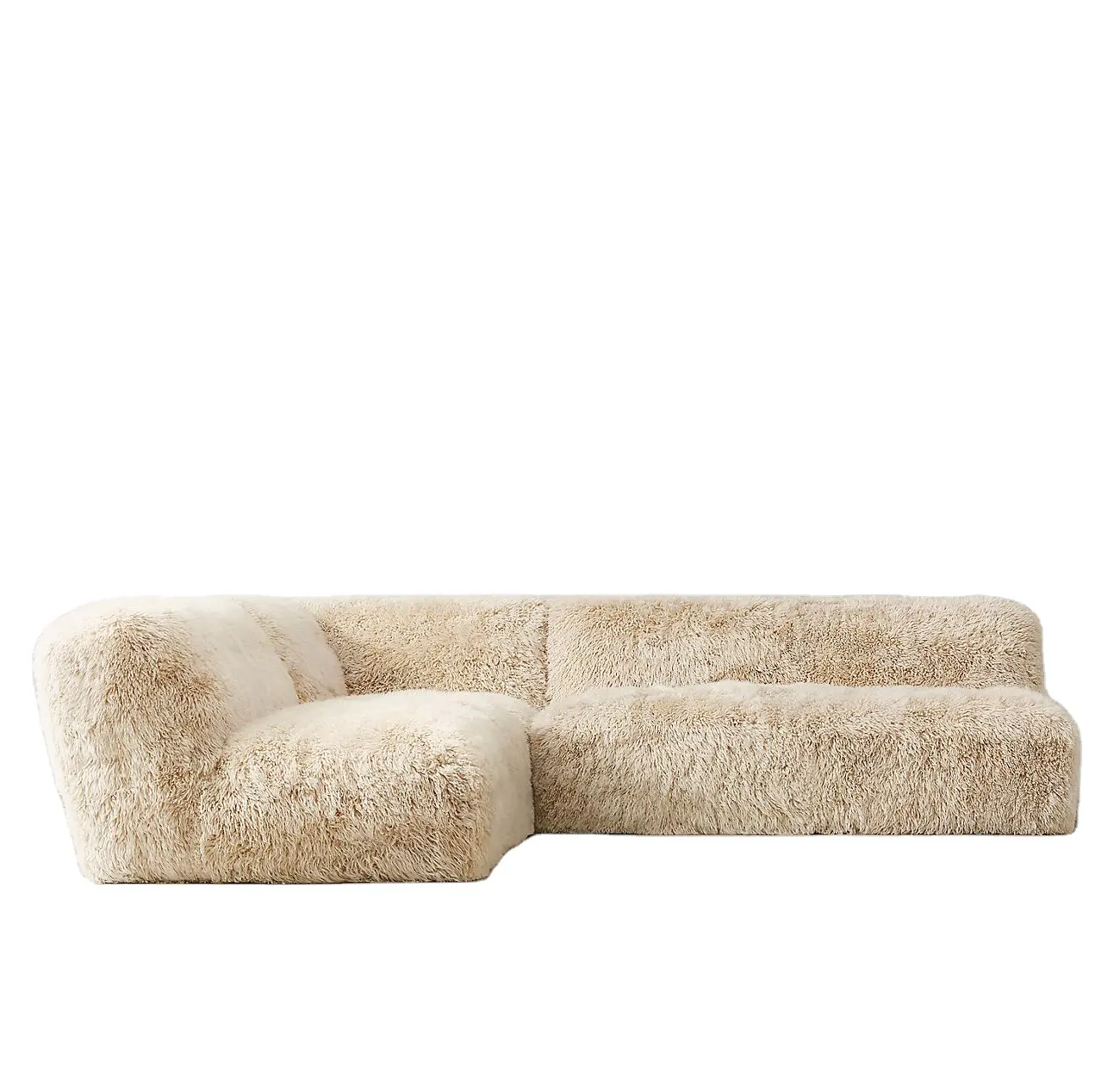 Modern living furniture fabric sofa home furniture sofa set wrapped in luxe, long-haired sheepskin L-sectional sofa