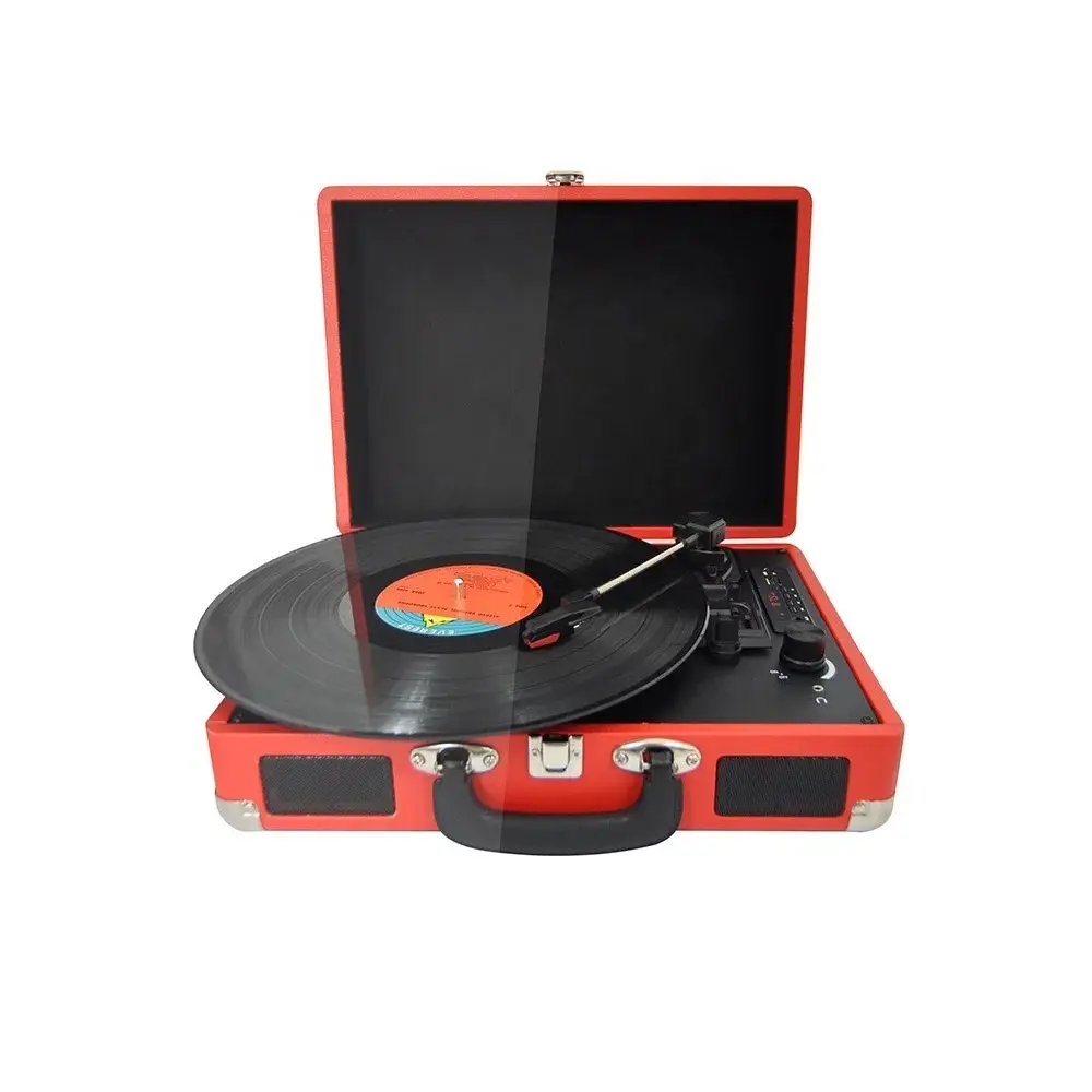 Hot selling portable suitcase turntable player record player 3 speed retro vinyl record player