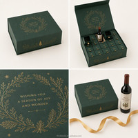 Boîte de calendrier de l'avent de Noël personnalisée, 24 tiroirs, emplacement pour bouteille de vin, boîte en carton de luxe pour coffret cadeau de Noël, vente en gros