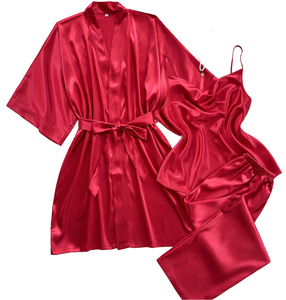 Conjunto de Pijama de Lujo de 1 Pieza para Mujer, Camisón de Poliéster Satinado de Cuello en V, Color Sólido, Sexy, Elegante, Transpirable y de Secado Rápido - Product Image 1