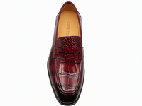 Mocassins en cuir gaufré crocodile rouge bordeaux pour hommes, à enfiler, bout rond, avec bride Penny, pour affaires, bureau, mariage