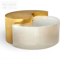 Ensemble de 2 tables basses rondes élégantes en acier inoxydable doré avec plateau en verre pour salle de banquet, réception de mariage, utilisation en extérieur