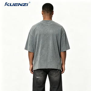 Camiseta Kuenzi para Hombre, 350GSM, 100% Algodón, Lavado Vintage, Color Limpio, Corte Amplio con Bordes Deshilachados, Estilo Urbano - Product Image 6