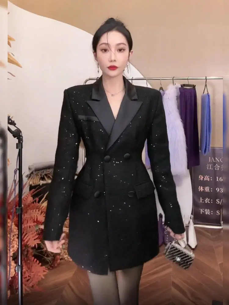 Boutique Wholesale 2023 Spring French Elegant Commuting Style High End Feeling Waist Wrap Suit Mid Length Women's Coat