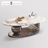 Table Basse de Salon Ovale en Pierre Microcristalline Naturelle, Design Moderne de Luxe, Mobilier de Maison