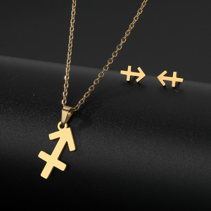In acciaio inox placcato oro 18K segno zodiacale acquario Gemini cancro oroscopo segni collana pendente orecchini gioielli Set - Product Image 3