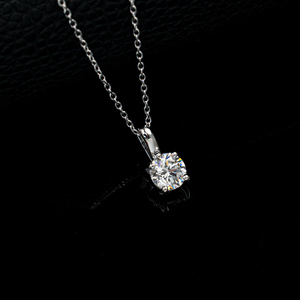 Classic Solitaire Lab Created Diamond Necklace, <b>Round</b> Cut Four Prong Pendant in 925 Silver - Product Image 2