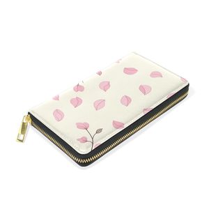 Cartera Minimalista con Cierre y Estampado de Hojas Rosas, Cartera de Mano de Cuero Vegano Blanco Crema con 12 Ranuras para Tarjetas para Mujeres y Niñas - Product Image 1