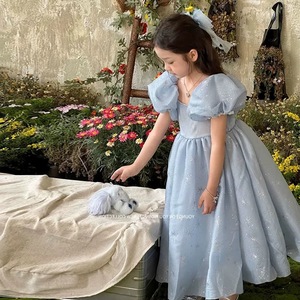 Robe d'été 2026 pour filles à pois en fil perlé, style princesse, manches bouffantes, grande jupe évasée et moelleuse - Product Image 6