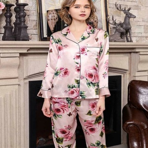 <span class=keywords><strong>Pigiama</strong></span> in vera seta da donna <span class=keywords><strong>con</strong></span> stampa digitale a tinta unita abbigliamento da notte uso domestico chiusura a bottone primavera estate ordine minimo 3 pz - Product Image 2