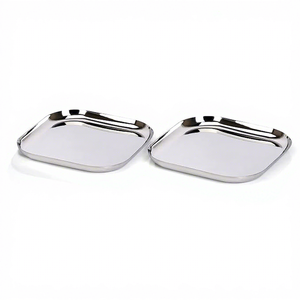 Ensemble de 2 plateaux de service élégants en acier inoxydable avec rebord surélevé et design carré moderne pour la maison, la salle à manger, l'hôtel, le restaurant - Product Image 1